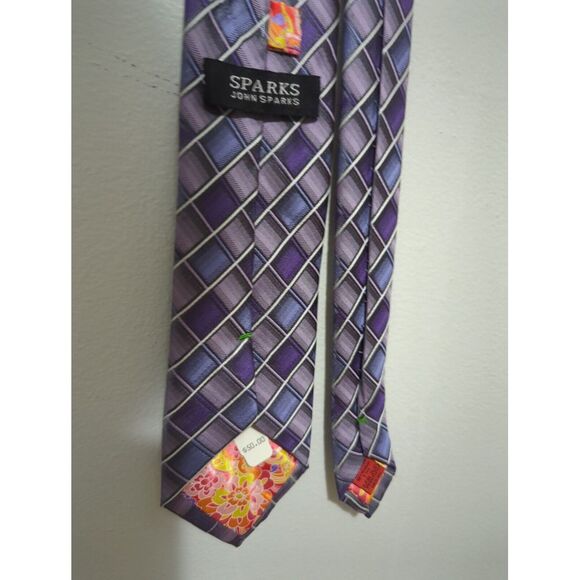 NWT John Sparks‎ Mens Tie Purple Geometric Striped Necktie Polyester - Picture 3 of 7